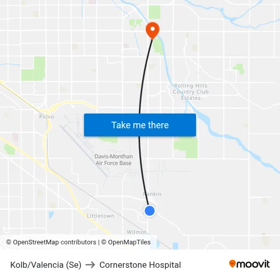 Kolb/Valencia (Se) to Cornerstone Hospital map