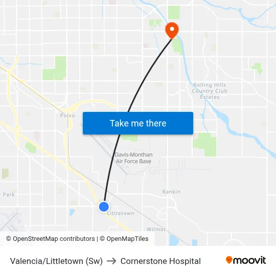 Valencia/Littletown (Sw) to Cornerstone Hospital map