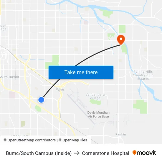 Bumc/South Campus (Inside) to Cornerstone Hospital map