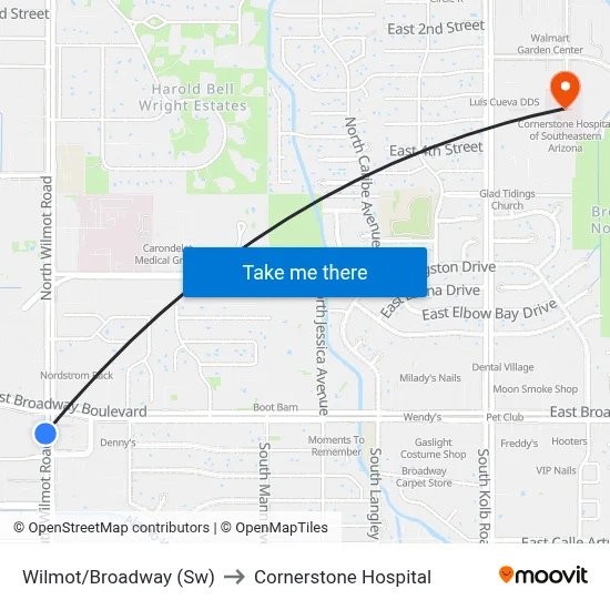 Wilmot/Broadway (Sw) to Cornerstone Hospital map