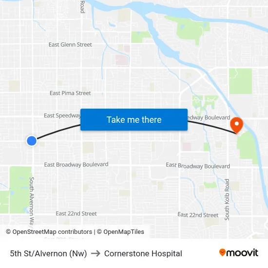 5th St/Alvernon (Nw) to Cornerstone Hospital map