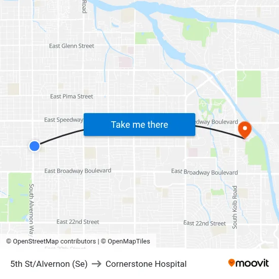 5th St/Alvernon (Se) to Cornerstone Hospital map