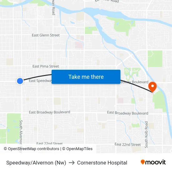 Speedway/Alvernon (Nw) to Cornerstone Hospital map