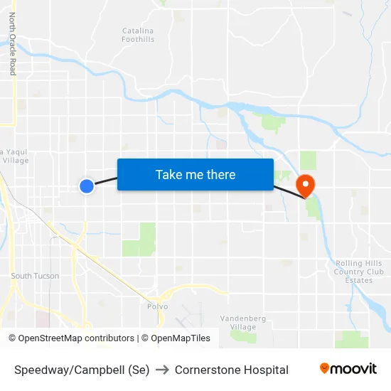 Speedway/Campbell (Se) to Cornerstone Hospital map