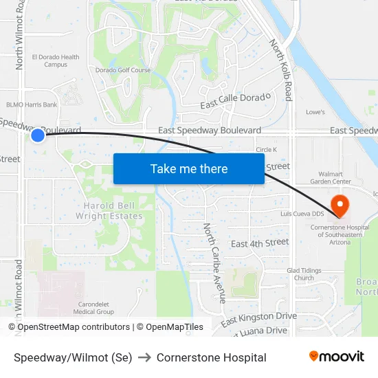 Speedway/Wilmot (Se) to Cornerstone Hospital map