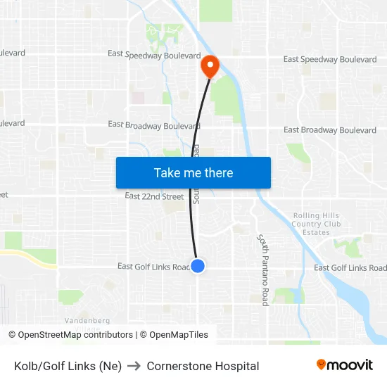 Kolb/Golf Links (Ne) to Cornerstone Hospital map