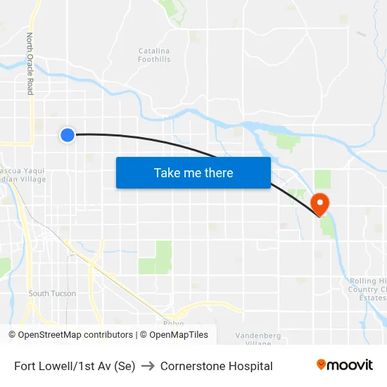 Fort Lowell/1st Av (Se) to Cornerstone Hospital map