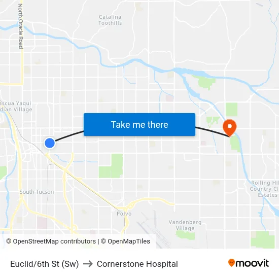 Euclid/6th St (Sw) to Cornerstone Hospital map