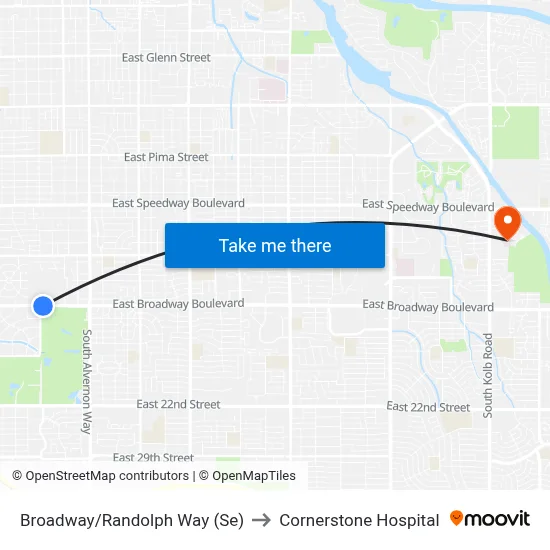 Broadway/Randolph Way (Se) to Cornerstone Hospital map