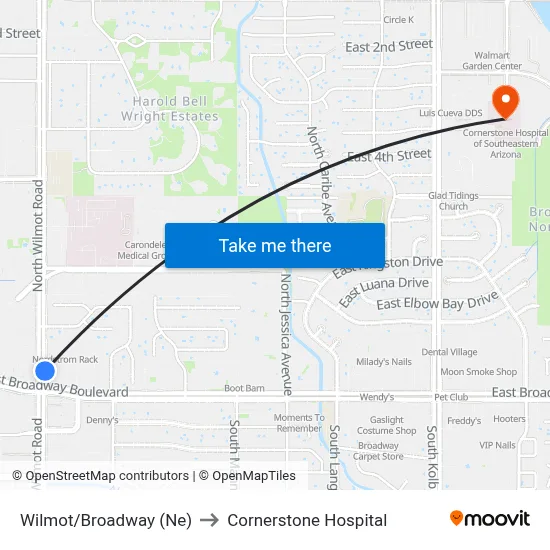 Wilmot/Broadway (Ne) to Cornerstone Hospital map