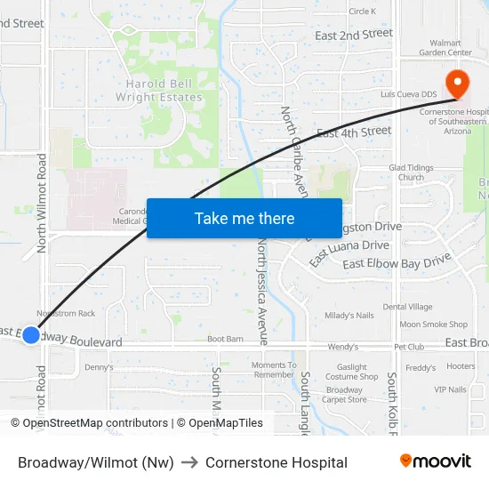 Broadway/Wilmot (Nw) to Cornerstone Hospital map