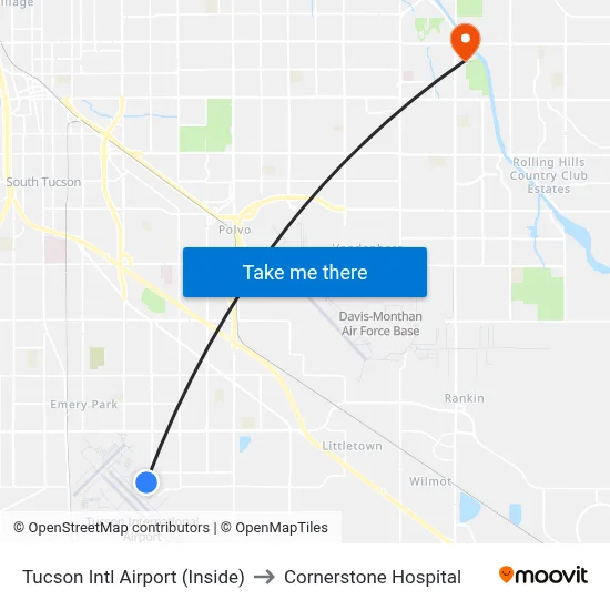 Tucson Intl Airport (Inside) to Cornerstone Hospital map