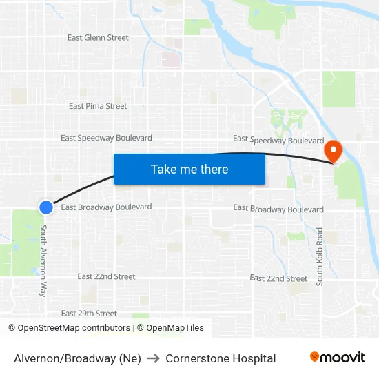 Alvernon/Broadway (Ne) to Cornerstone Hospital map