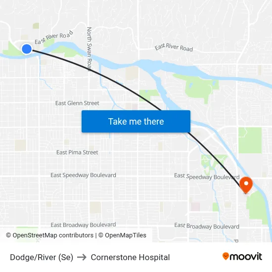 Dodge/River (Se) to Cornerstone Hospital map