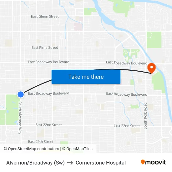 Alvernon/Broadway (Sw) to Cornerstone Hospital map