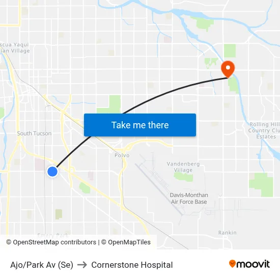 Ajo/Park Av (Se) to Cornerstone Hospital map