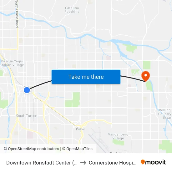 Downtown Ronstadt Center (L) to Cornerstone Hospital map