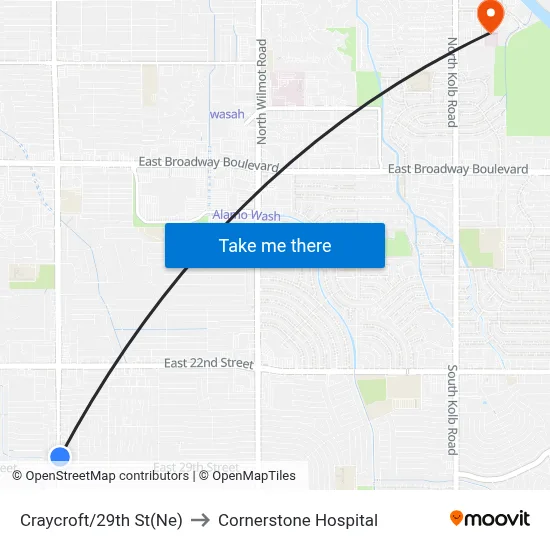 Craycroft/29th St(Ne) to Cornerstone Hospital map