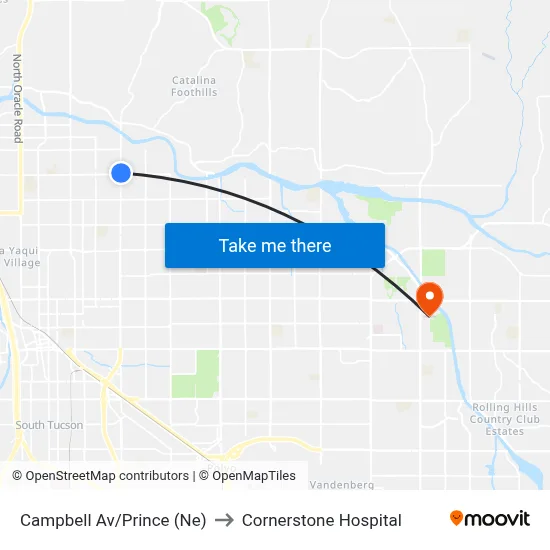 Campbell Av/Prince (Ne) to Cornerstone Hospital map