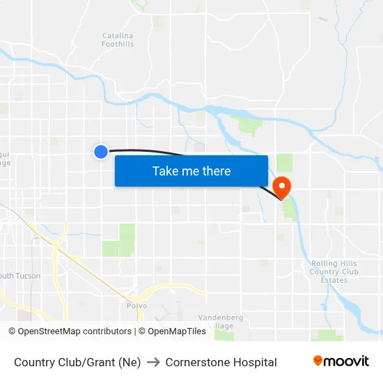 Country Club/Grant (Ne) to Cornerstone Hospital map