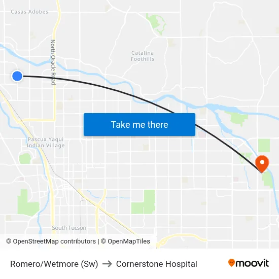 Romero/Wetmore (Sw) to Cornerstone Hospital map