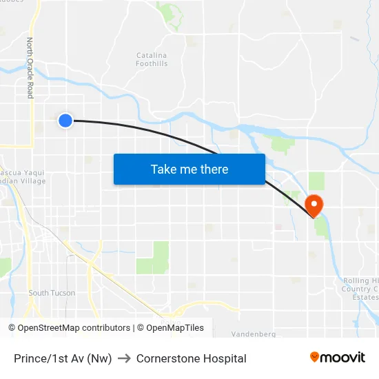 Prince/1st Av (Nw) to Cornerstone Hospital map