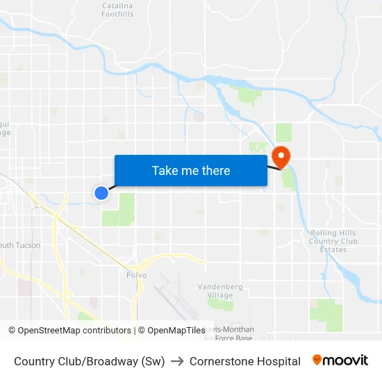 Country Club/Broadway (Sw) to Cornerstone Hospital map