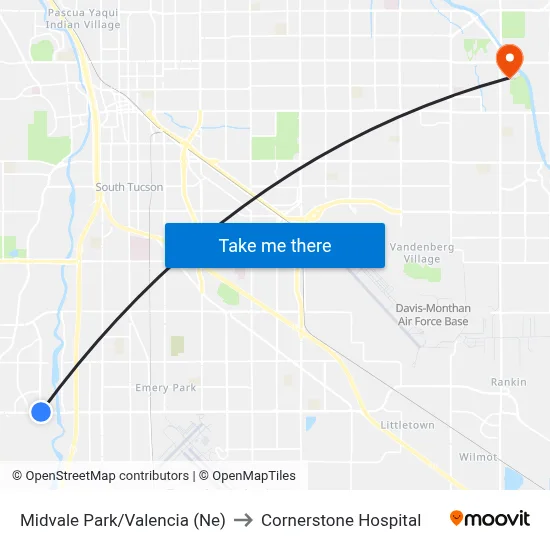 Midvale Park/Valencia (Ne) to Cornerstone Hospital map