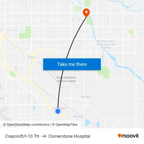 Craycroft/I-10 Ttt to Cornerstone Hospital map