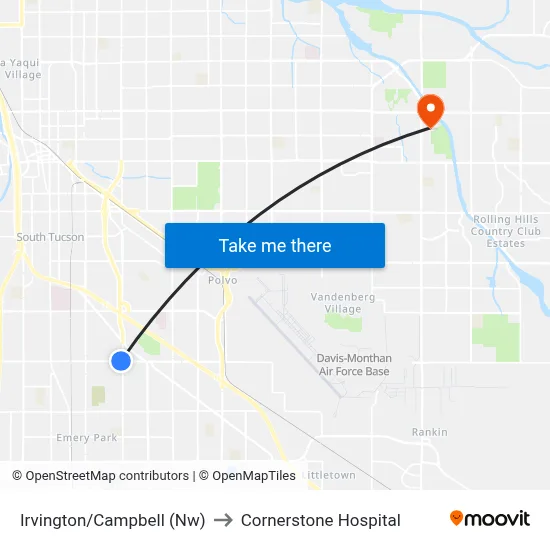 Irvington/Campbell (Nw) to Cornerstone Hospital map