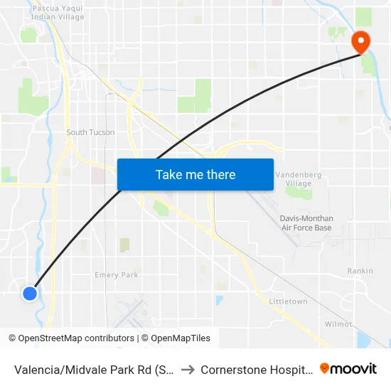 Valencia/Midvale Park Rd (Se) to Cornerstone Hospital map