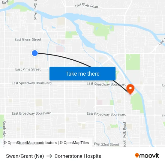 Swan/Grant (Ne) to Cornerstone Hospital map