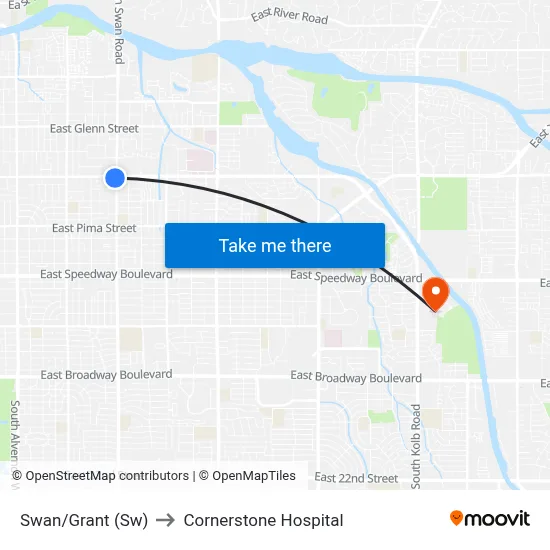 Swan/Grant (Sw) to Cornerstone Hospital map
