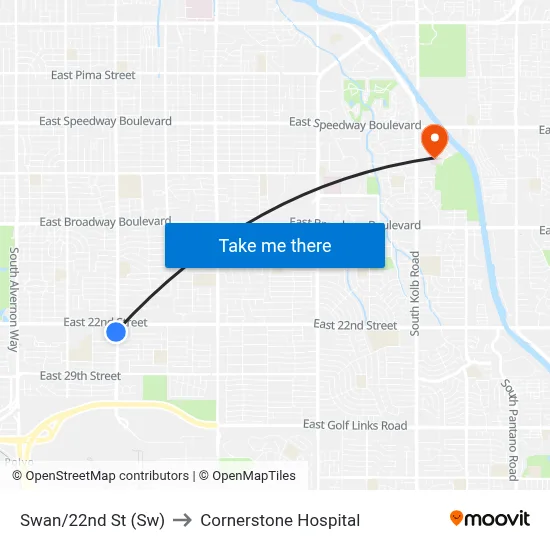 Swan/22nd St (Sw) to Cornerstone Hospital map