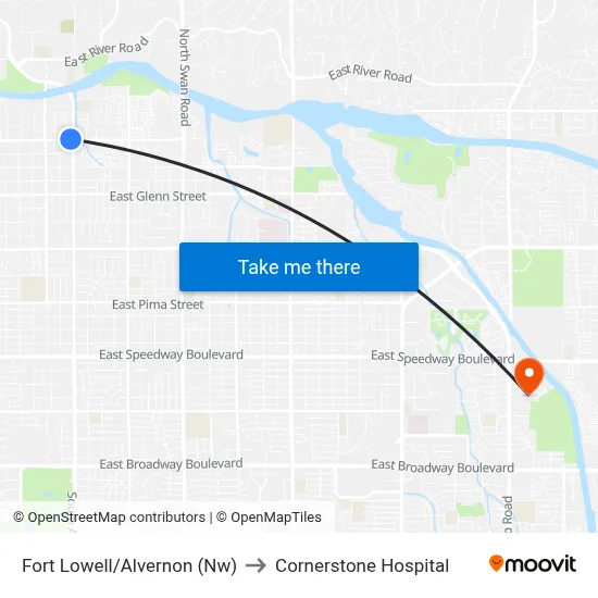 Fort Lowell/Alvernon (Nw) to Cornerstone Hospital map