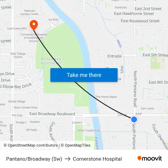 Pantano/Broadway (Sw) to Cornerstone Hospital map