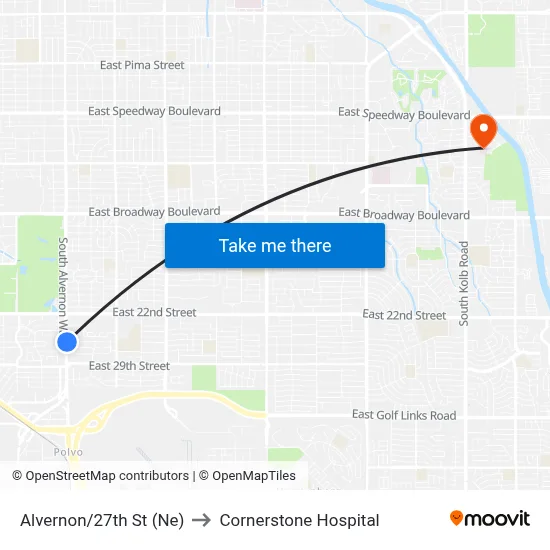 Alvernon/27th St (Ne) to Cornerstone Hospital map