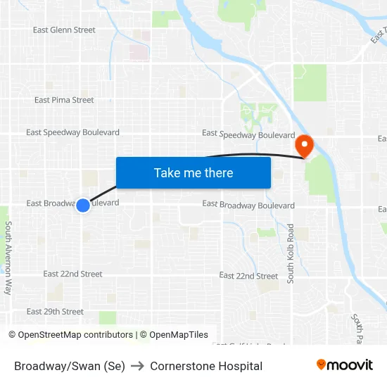 Broadway/Swan (Se) to Cornerstone Hospital map