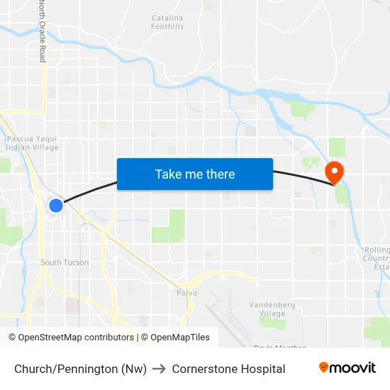 Church/Pennington (Nw) to Cornerstone Hospital map
