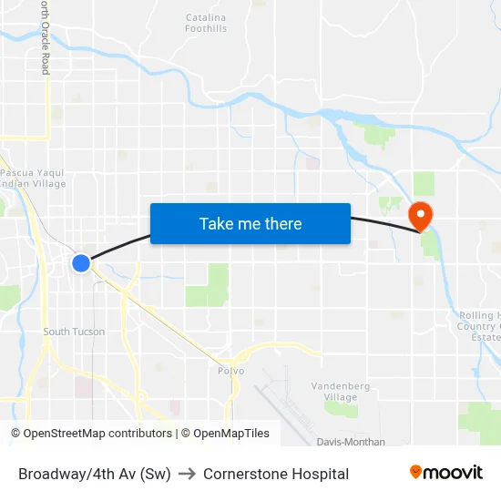 Broadway/4th Av (Sw) to Cornerstone Hospital map
