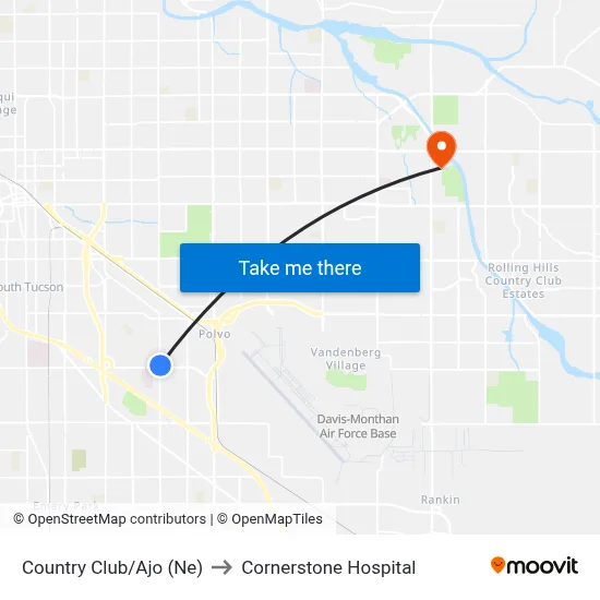 Country Club/Ajo (Ne) to Cornerstone Hospital map