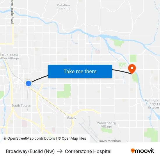 Broadway/Euclid (Nw) to Cornerstone Hospital map