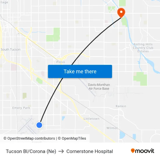 Tucson Bl/Corona (Ne) to Cornerstone Hospital map