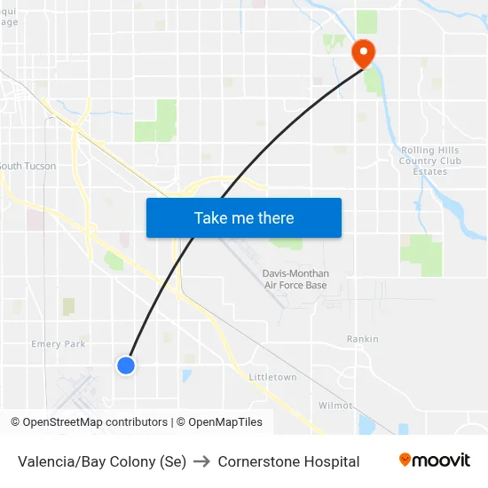 Valencia/Bay Colony (Se) to Cornerstone Hospital map