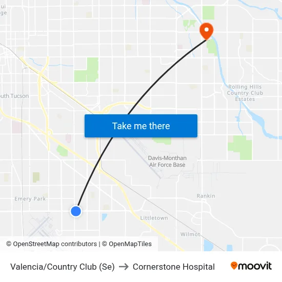Valencia/Country Club (Se) to Cornerstone Hospital map