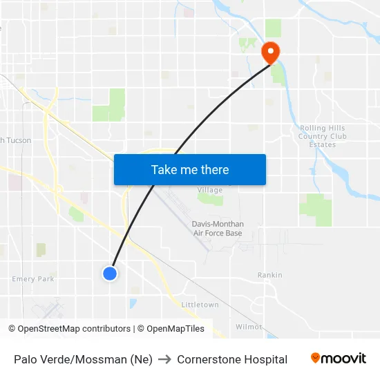 Palo Verde/Mossman (Ne) to Cornerstone Hospital map