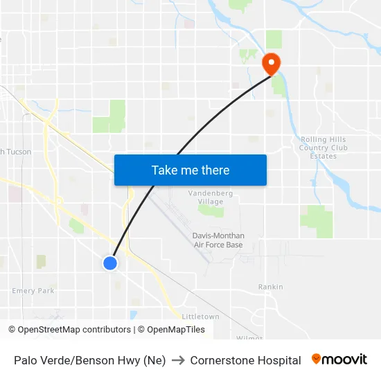 Palo Verde/Benson Hwy (Ne) to Cornerstone Hospital map