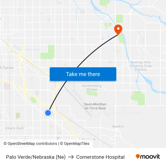Palo Verde/Nebraska (Ne) to Cornerstone Hospital map