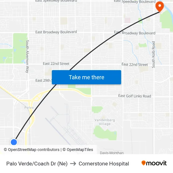 Palo Verde/Coach Dr (Ne) to Cornerstone Hospital map