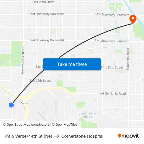 Palo Verde/44th St (Ne) to Cornerstone Hospital map